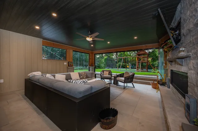 Covered pavilion lounge facing the yard
